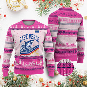 Cape Verde Blue Sharks Ocean Wave Graphic Ugly Christmas Sweater Cabo Verde Pride Sports Fans TS02 Hot Pink Print Your Wear