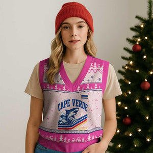 Cape Verde Blue Sharks Ocean Wave Graphic V-Neck Knit Sweater Vest Cabo Verde Pride Sports Fans TS02 Hot Pink Print Your Wear