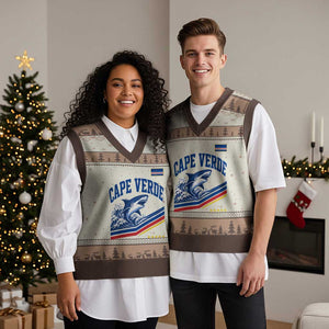 Cape Verde Blue Sharks Ocean Wave Graphic V-Neck Knit Sweater Vest Cabo Verde Pride Sports Fans TS02 Mocha Mousse Print Your Wear