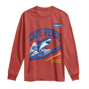 Cape Verde Blue Sharks Ocean Wave Graphic Long Sleeve Shirt Cabo Verde Pride Sports Fans TS02 Red Print Your Wear