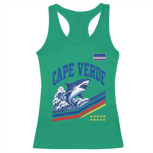 Cape Verde Blue Sharks Ocean Wave Graphic Racerback Tank Top Cabo Verde Pride Sports Fans TS02 Irish Green Print Your Wear