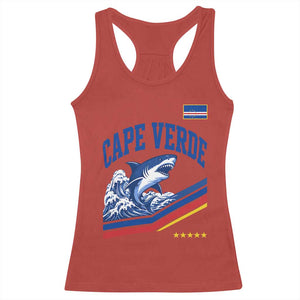 Cape Verde Blue Sharks Ocean Wave Graphic Racerback Tank Top Cabo Verde Pride Sports Fans