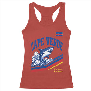 Cape Verde Blue Sharks Ocean Wave Graphic Racerback Tank Top Cabo Verde Pride Sports Fans TS02 Red Print Your Wear