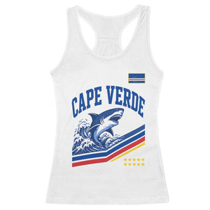 Cape Verde Blue Sharks Ocean Wave Graphic Racerback Tank Top Cabo Verde Pride Sports Fans TS02 White Print Your Wear