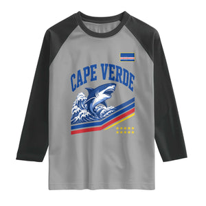 Cape Verde Blue Sharks Ocean Wave Graphic Raglan Shirt Cabo Verde Pride Sports Fans TS02 Sport Gray Black Print Your Wear
