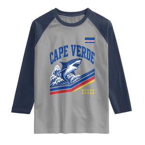 Cape Verde Blue Sharks Ocean Wave Graphic Raglan Shirt Cabo Verde Pride Sports Fans TS02 Sport Gray Navy Print Your Wear