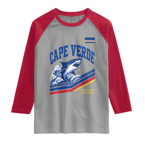 Cape Verde Blue Sharks Ocean Wave Graphic Raglan Shirt Cabo Verde Pride Sports Fans TS02 Sport Gray Red Print Your Wear