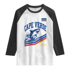 Cape Verde Blue Sharks Ocean Wave Graphic Raglan Shirt Cabo Verde Pride Sports Fans TS02 White Black Print Your Wear