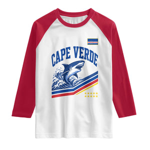 Cape Verde Blue Sharks Ocean Wave Graphic Raglan Shirt Cabo Verde Pride Sports Fans TS02 White Red Print Your Wear