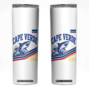 Cape Verde Blue Sharks Ocean Wave Graphic Skinny Tumbler Cabo Verde Pride Sports Fans TS02 White Print Your Wear
