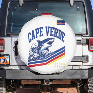 Cape Verde Blue Sharks Ocean Wave Graphic Spare Tire Cover Cabo Verde Pride Sports Fans TS02 No hole White Print Your Wear