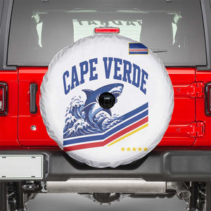Cape Verde Blue Sharks Ocean Wave Graphic Spare Tire Cover Cabo Verde Pride Sports Fans TS02 White Print Your Wear