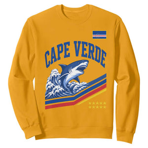 Cape Verde Blue Sharks Ocean Wave Graphic Sweatshirt Cabo Verde Pride Sports Fans TS02 Gold Print Your Wear