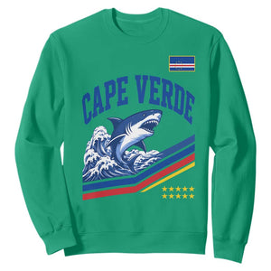 Cape Verde Blue Sharks Ocean Wave Graphic Sweatshirt Cabo Verde Pride Sports Fans TS02 Irish Green Print Your Wear
