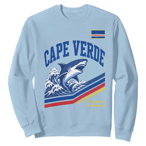 Cape Verde Blue Sharks Ocean Wave Graphic Sweatshirt Cabo Verde Pride Sports Fans TS02 Light Blue Print Your Wear