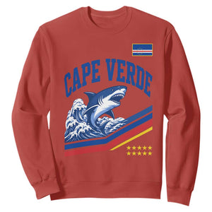 Cape Verde Blue Sharks Ocean Wave Graphic Sweatshirt Cabo Verde Pride Sports Fans TS02 Red Print Your Wear