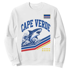 Cape Verde Blue Sharks Ocean Wave Graphic Sweatshirt Cabo Verde Pride Sports Fans TS02 White Print Your Wear
