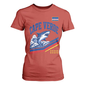 Cape Verde Blue Sharks Ocean Wave Graphic T Shirt For Women Cabo Verde Pride Sports Fans TS02 Red Print Your Wear