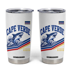 Cape Verde Blue Sharks Ocean Wave Graphic Tumbler Cup Cabo Verde Pride Sports Fans TS02 White Print Your Wear