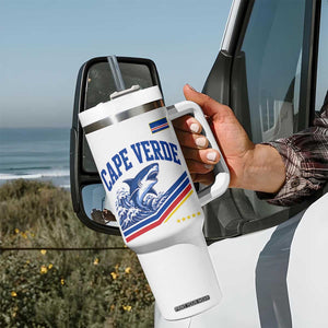 Cape Verde Blue Sharks Ocean Wave Graphic Tumbler With Handle Cabo Verde Pride Sports Fans