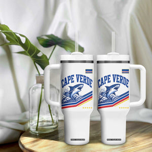 Cape Verde Blue Sharks Ocean Wave Graphic Tumbler With Handle Cabo Verde Pride Sports Fans