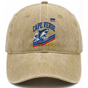 Cape Verde Blue Sharks Ocean Wave Graphic Washed Cotton Baseball Cap Cabo Verde Pride Sports Fans TS02 Print Your Wear