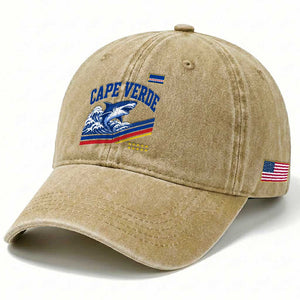 Cape Verde Blue Sharks Ocean Wave Graphic Washed Cotton Baseball Cap Cabo Verde Pride Sports Fans TS02 Print Your Wear