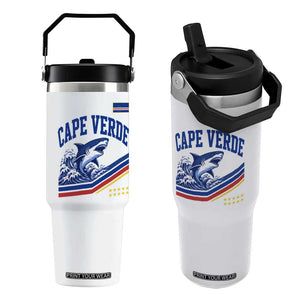 Cape Verde Blue Sharks Ocean Wave Graphic Flip Straw Tumbler Cabo Verde Pride Sports Fans TS02 One Size: 30 oz White Print Your Wear
