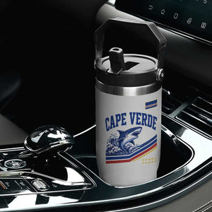 Cape Verde Blue Sharks Ocean Wave Graphic Flip Straw Tumbler Cabo Verde Pride Sports Fans TS02 Print Your Wear