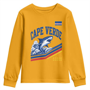 Cape Verde Blue Sharks Ocean Wave Graphic Youth Sweatshirt Cabo Verde Pride Sports Fans TS02 Gold Print Your Wear