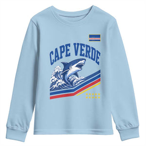 Cape Verde Blue Sharks Ocean Wave Graphic Youth Sweatshirt Cabo Verde Pride Sports Fans TS02 Light Blue Print Your Wear