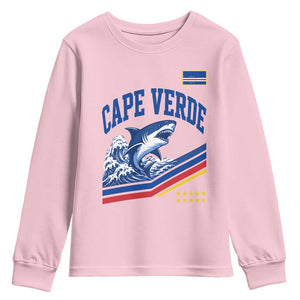 Cape Verde Blue Sharks Ocean Wave Graphic Youth Sweatshirt Cabo Verde Pride Sports Fans TS02 Light Pink Print Your Wear