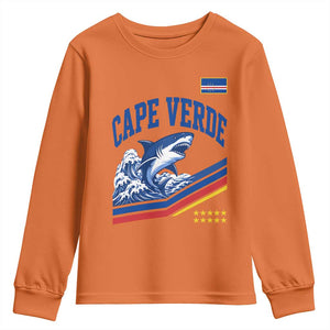 Cape Verde Blue Sharks Ocean Wave Graphic Youth Sweatshirt Cabo Verde Pride Sports Fans TS02 Orange Print Your Wear