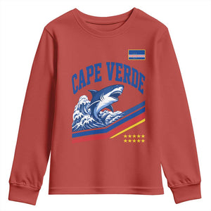 Cape Verde Blue Sharks Ocean Wave Graphic Youth Sweatshirt Cabo Verde Pride Sports Fans TS02 Red Print Your Wear