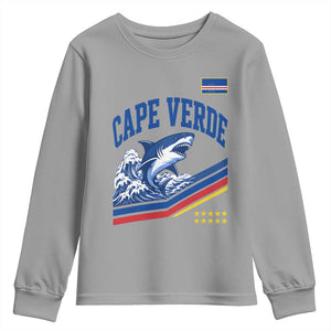 Cape Verde Blue Sharks Ocean Wave Graphic Youth Sweatshirt Cabo Verde Pride Sports Fans TS02 Sport Gray Print Your Wear
