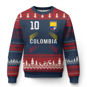 Colombia Soccer Sports Graphic Number 10 Jersey Style Ugly Christmas Sweater Proud Colombian Football Fans Game Day Pride TS02 Navy Red Print Your Wear