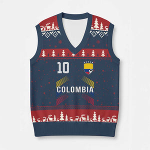 Colombia Soccer Sports Graphic Number 10 Jersey Style V-Neck Knit Sweater Vest Proud Colombian Football Fans Game Day Pride TS02 Navy Red Print Your Wear
