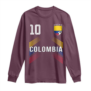 Colombia Soccer Sports Graphic Number 10 Jersey Style Long Sleeve Shirt Proud Colombian Football Fans Game Day Pride TS02 Maroon Print Your Wear