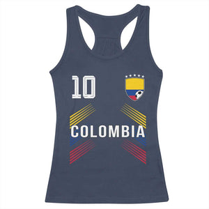 Colombia Soccer Sports Graphic Number 10 Jersey Style Racerback Tank Top Proud Colombian Football Fans Game Day Pride TS02 Navy Print Your Wear