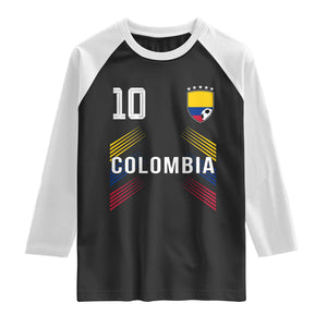Colombia Soccer Sports Graphic Number 10 Jersey Style Raglan Shirt Proud Colombian Football Fans Game Day Pride TS02 Black White Print Your Wear