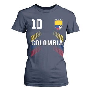 Colombia Soccer Sports Graphic Number 10 Jersey Style T Shirt For Women Proud Colombian Football Fans Game Day Pride TS02 Navy Print Your Wear