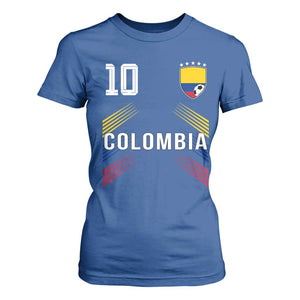 Colombia Soccer Sports Graphic Number 10 Jersey Style T Shirt For Women Proud Colombian Football Fans Game Day Pride TS02 Royal Blue Print Your Wear