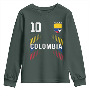Colombia Soccer Sports Graphic Number 10 Jersey Style Youth Sweatshirt Proud Colombian Football Fans Game Day Pride TS02 Dark Forest Green Print Your Wear