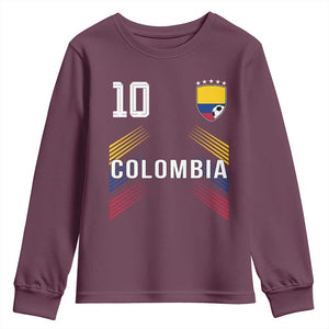 Colombia Soccer Sports Graphic Number 10 Jersey Style Youth Sweatshirt Proud Colombian Football Fans Game Day Pride TS02 Maroon Print Your Wear