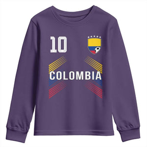 Colombia Soccer Sports Graphic Number 10 Jersey Style Youth Sweatshirt Proud Colombian Football Fans Game Day Pride TS02 Purple Print Your Wear