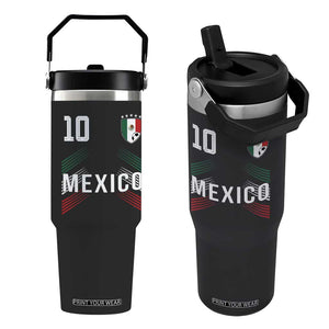 Mexico Soccer Sports Graphic Number 10 Jersey Style Flip Straw Tumbler Proud Mexican Football Fans Game Day Pride TS02 One Size: 30 oz Black Print Your Wear