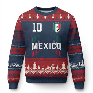 Mexico Soccer Sports Graphic Number 10 Jersey Style Ugly Christmas Sweater Proud Mexican Football Fans Game Day Pride TS02 Navy Red Print Your Wear