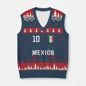 Mexico Soccer Sports Graphic Number 10 Jersey Style V-Neck Knit Sweater Vest Proud Mexican Football Fans Game Day Pride TS02 Navy Red Print Your Wear