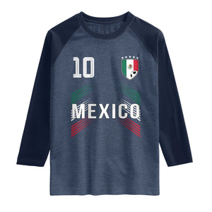 Mexico Soccer Sports Graphic Number 10 Jersey Style Raglan Shirt Proud Mexican Football Fans Game Day Pride TS02 Heather Denim Navy Print Your Wear