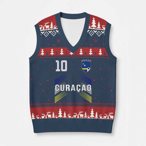 Curacao Soccer Sports Graphic Number 10 Jersey Style V-Neck Knit Sweater Vest Proud Curaçaoans Football Fans Game Day Pride TS02 Navy Red Print Your Wear